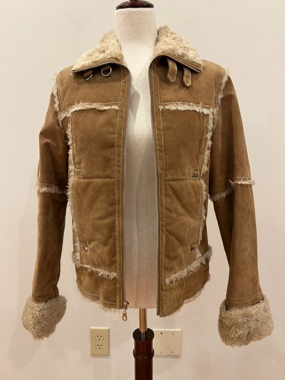 Wilsons Penny Lane Suede Leather Jacket Womens Small Maxima Faux Fur Lined Boho